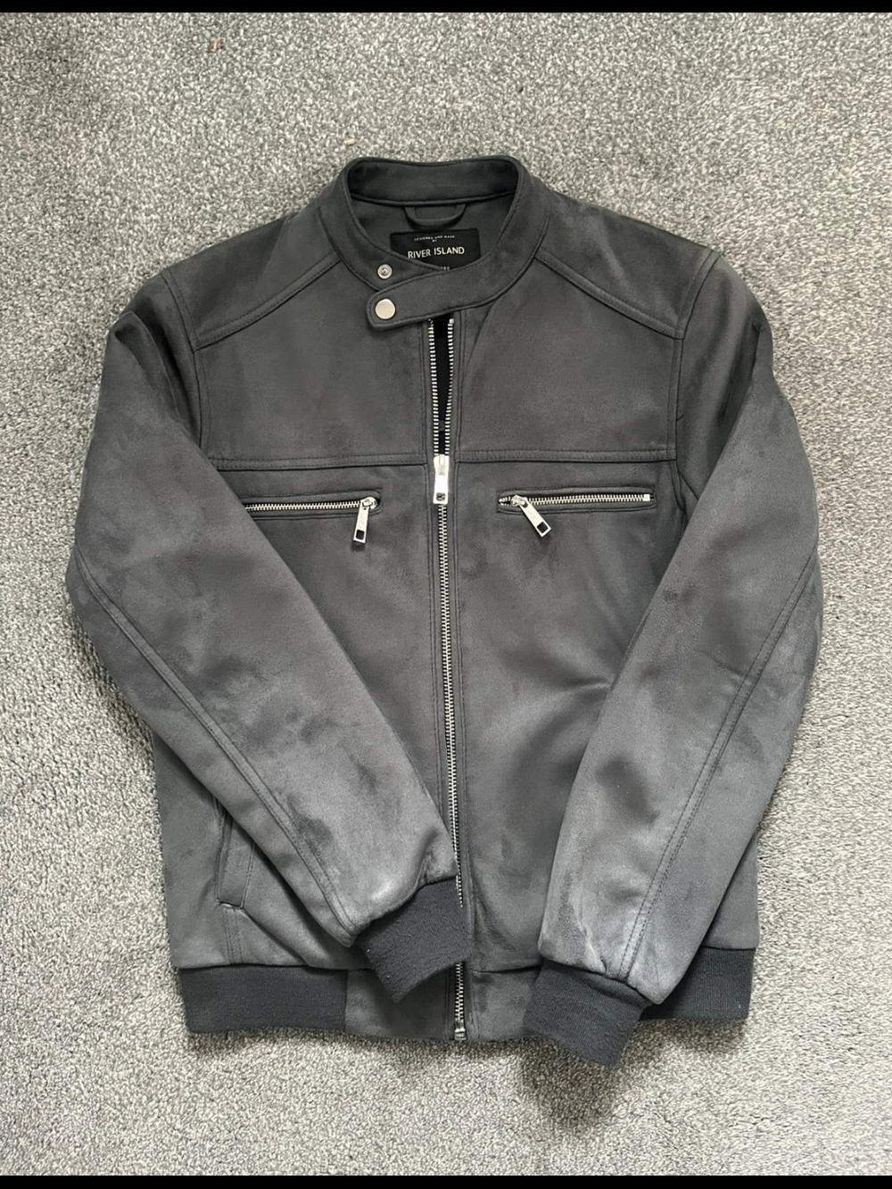 River Island Charcoal Black Bomber Jacket with Zip Pockets
